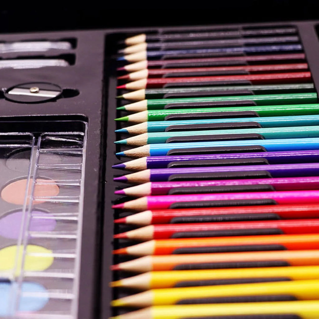168-piece watercolour pen, oil pastel, and brush painting set in a plastic case, shown in black or pink