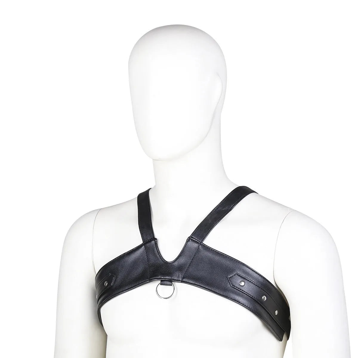 Men's black leather adjustable chest strap for intimate wear