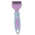 Stainless steel pet grooming comb with de-matting blade and massage bristles in pink or purple