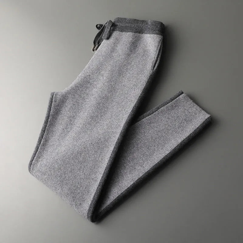 Men's cashmere wool blend sports cardigan suit with half turtleneck zipper top and matching trousers