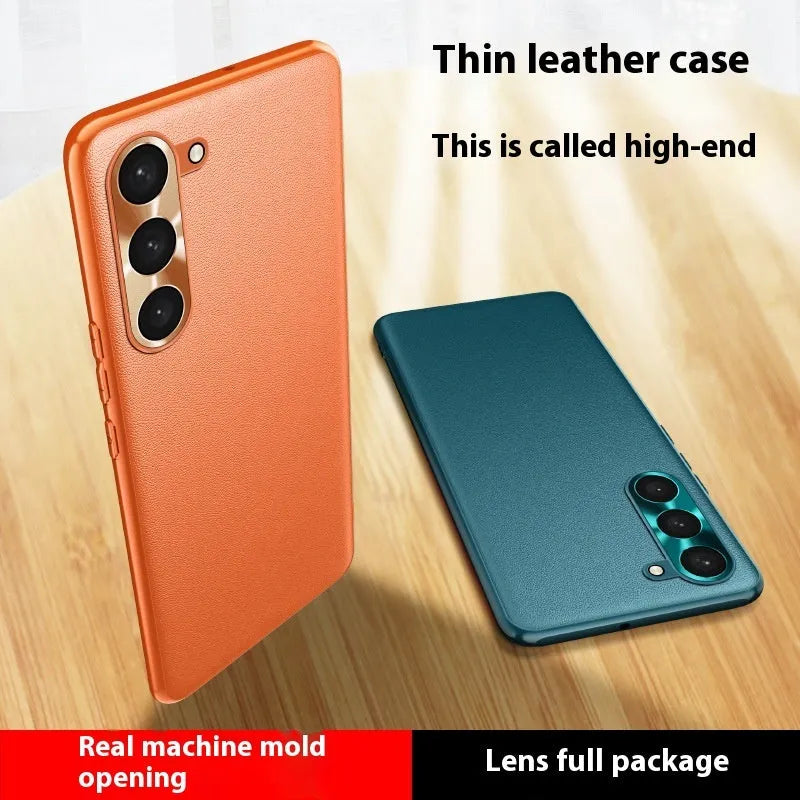Leather pattern Samsung phone case with metal lens ring in Athens Black, shockproof back cover