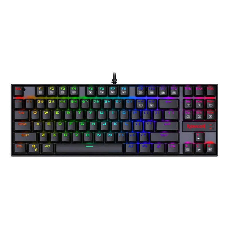 Monochrome luminous wired mechanical green axis keyboard set with mouse and headphones on a desk