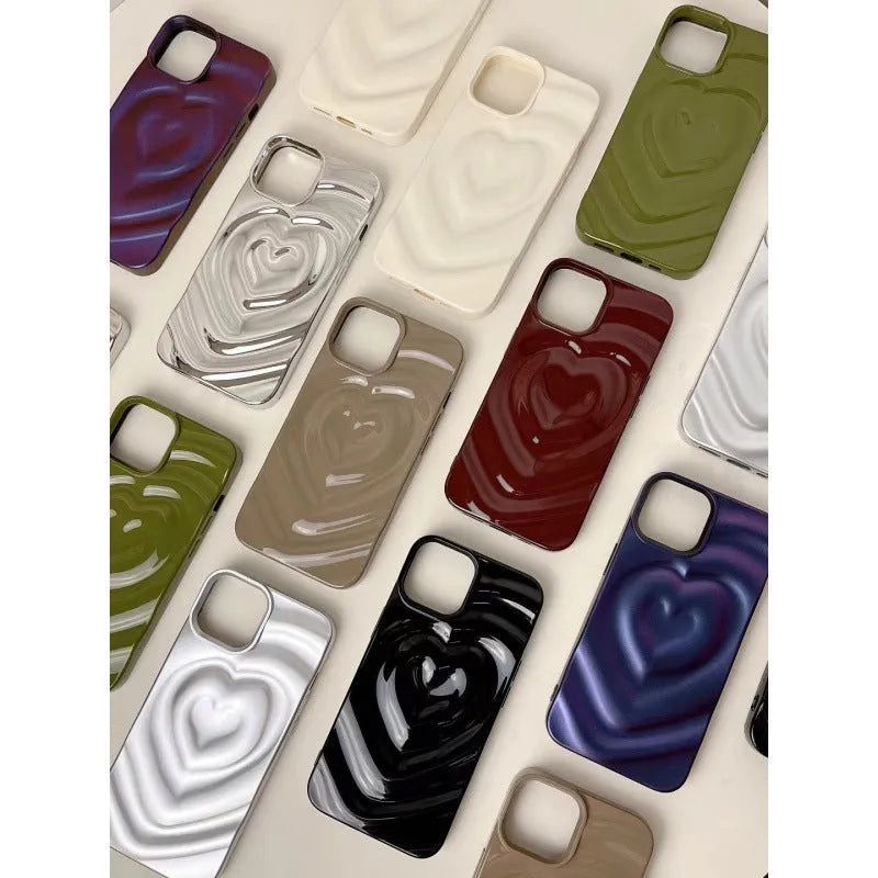 Solid colour heart phone case for iPhone XR with TPU and glass all-inclusive design, available in six colours.