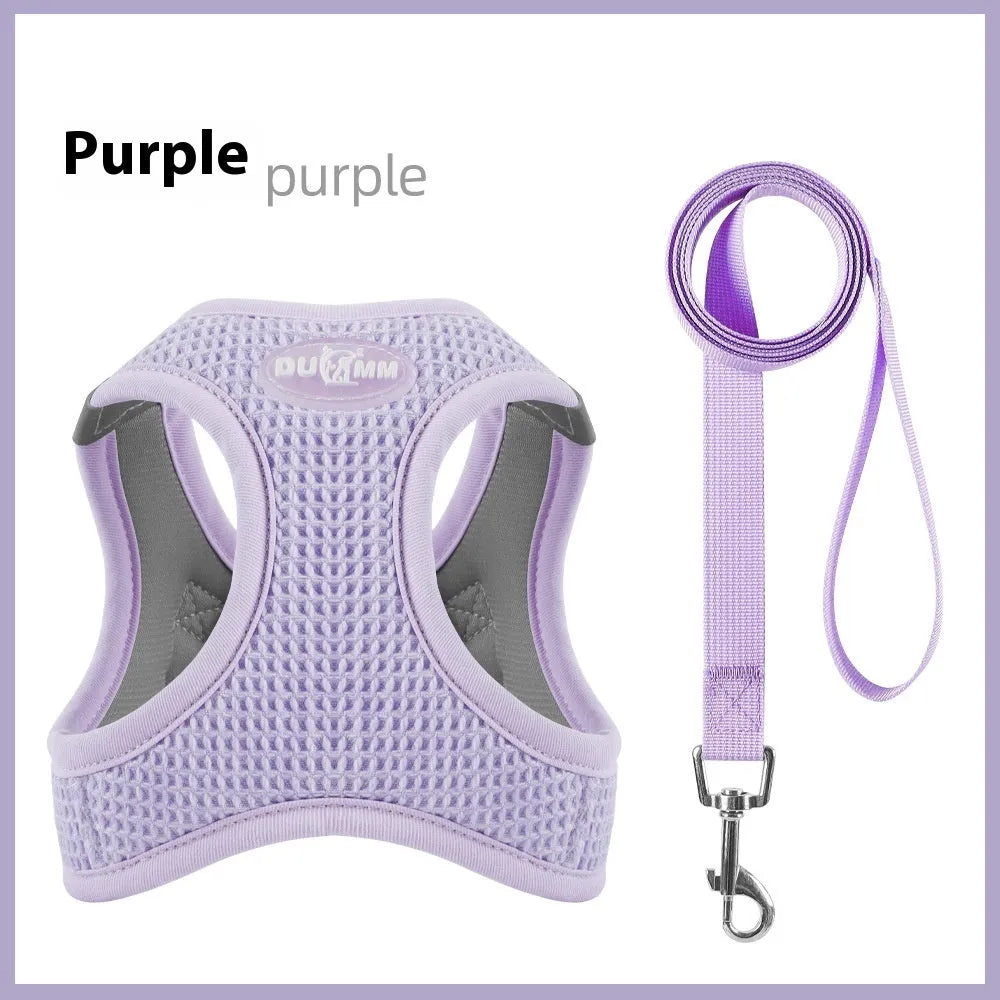 Brown waffle cloth cat harness with chest strap and integrated hand holding rope