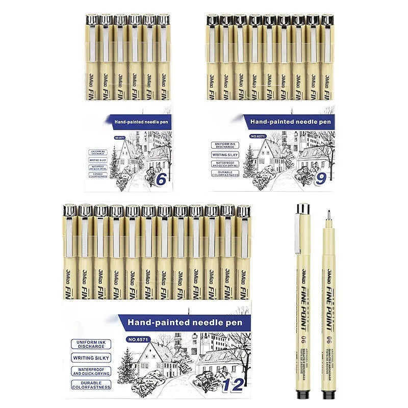 Waterproof needle pen with hook line art cartoon sketch design and syringe-style appearance