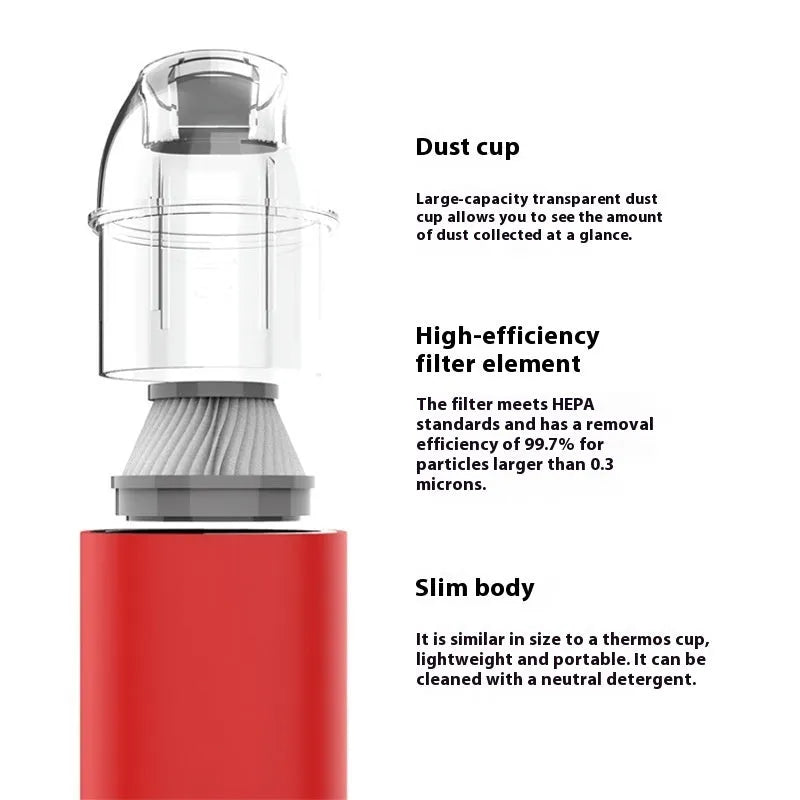 Portable desktop vacuum cleaner with metal and plastic body for dust and debris in cars and keyboards