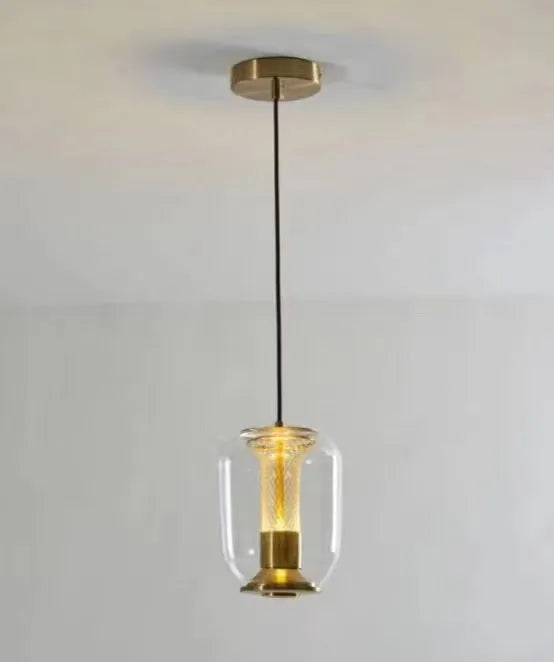 Minimalist Nordic chandelier with geometric metal frame in smoked grey, cognac, or clear colour options