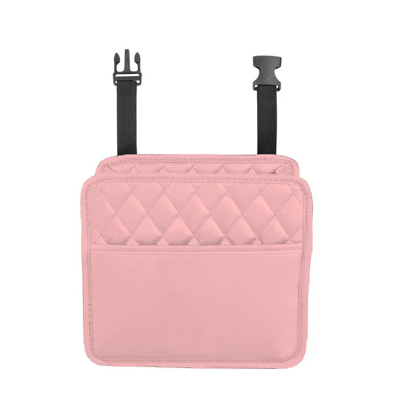 Leather car hanging storage bag and trash can in black colour, 25cm square with 8cm depth
