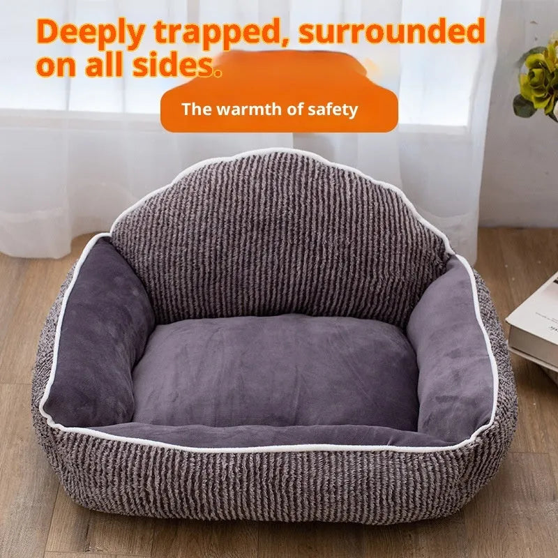 Short plush pet sofa, striped backrest sofa, 60x50cm cloth cat bed for small and medium cats
