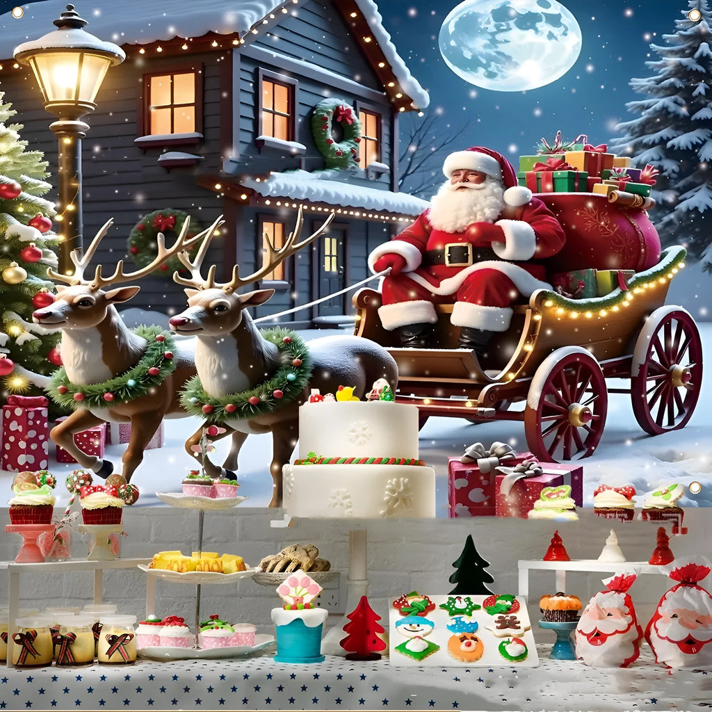 Christmas banner featuring Santa Claus design on polyester fabric