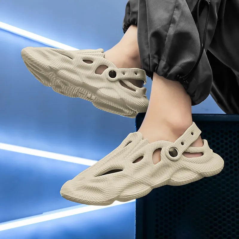 Pair of EVA soft men's summer beach shoes in black, grey, white, or khaki, slip-on style, sizes 39-44