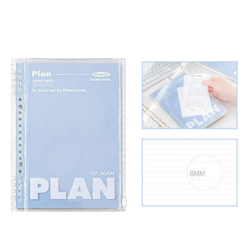 A5 PVC notebook storage can in blue colour showing dimensions of 148mm by 210mm