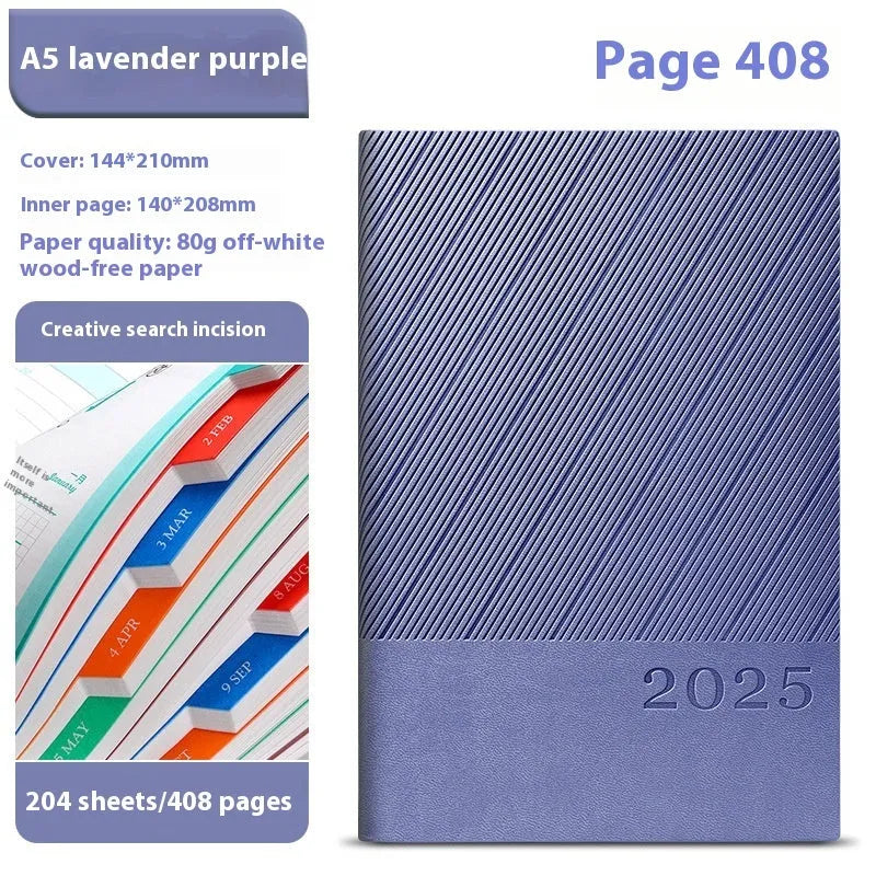 A5 PU leather notepad with striped cover showing bean green colour option next to open pages