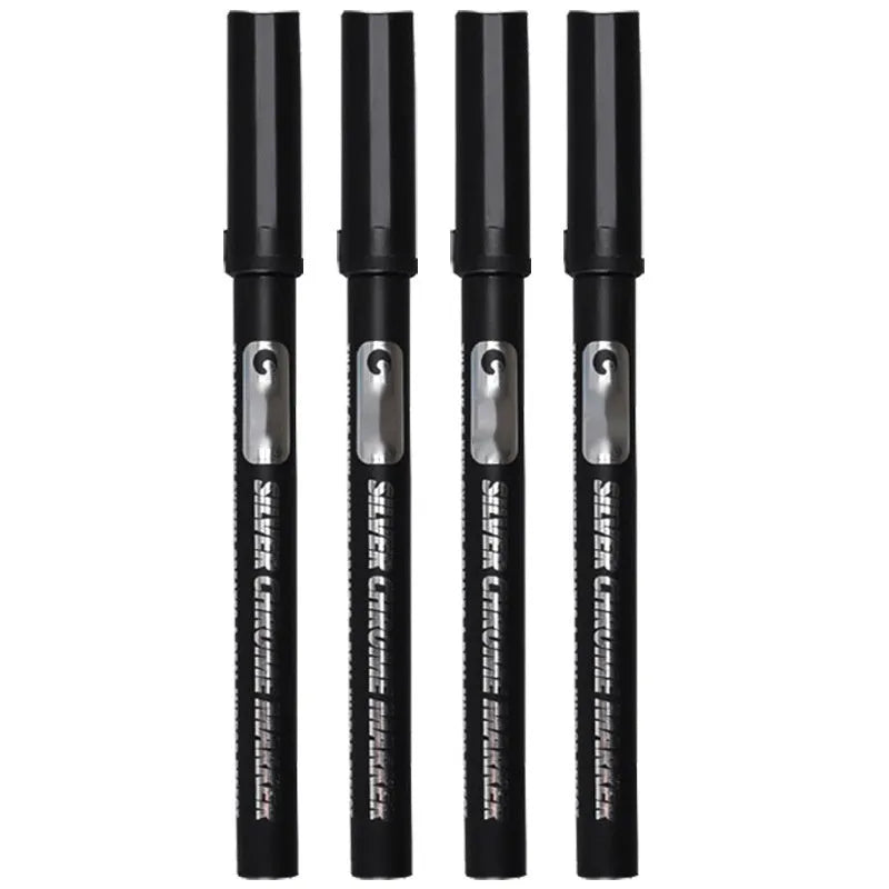 Waterproof mirror marker pen with plastic cap, shown with 1mm and 2mm tip size options.