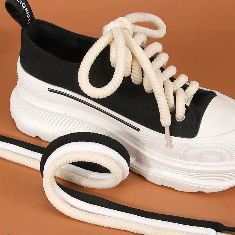 10mm round woven shoelaces for bread shoes in black, beige and white colours with length options