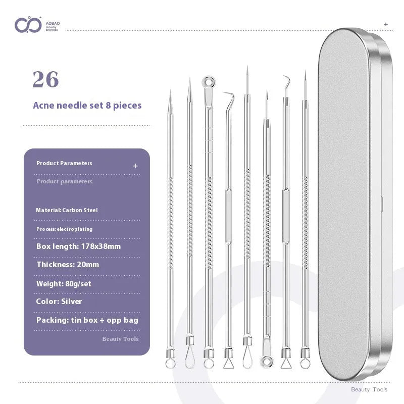 Four metal acne needles with ultra fine points, shown in assorted colours from a 33-option range.