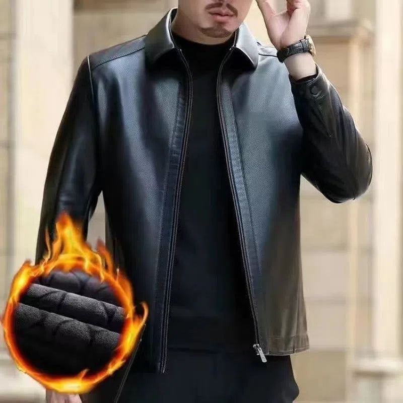 Men's horse leather jacket, loose 100cm lengthened cut, stand or turn-down collar, black or brown, fleece-lined option