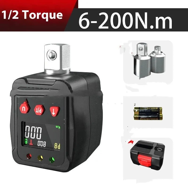 Digital torque meter with LCD display showing torque measurement, 1/2 inch square drive