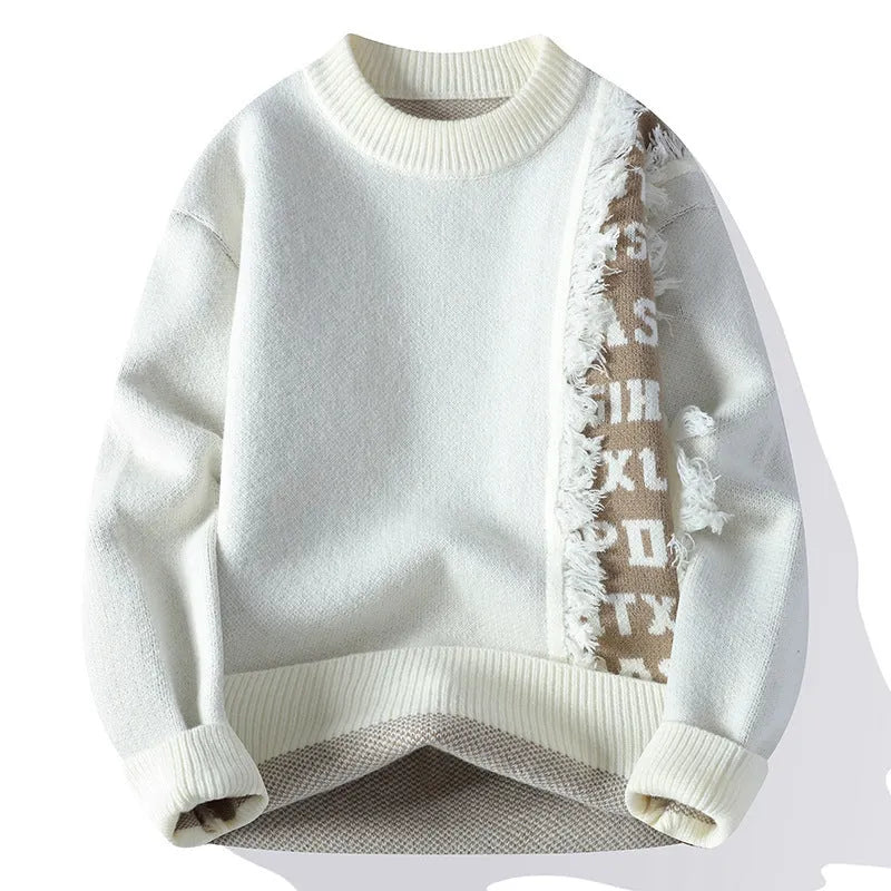 A man's loose-fit long-sleeve pullover jumper in a rabbit fur blend, shown in a solid colour with a ribbed hemline.