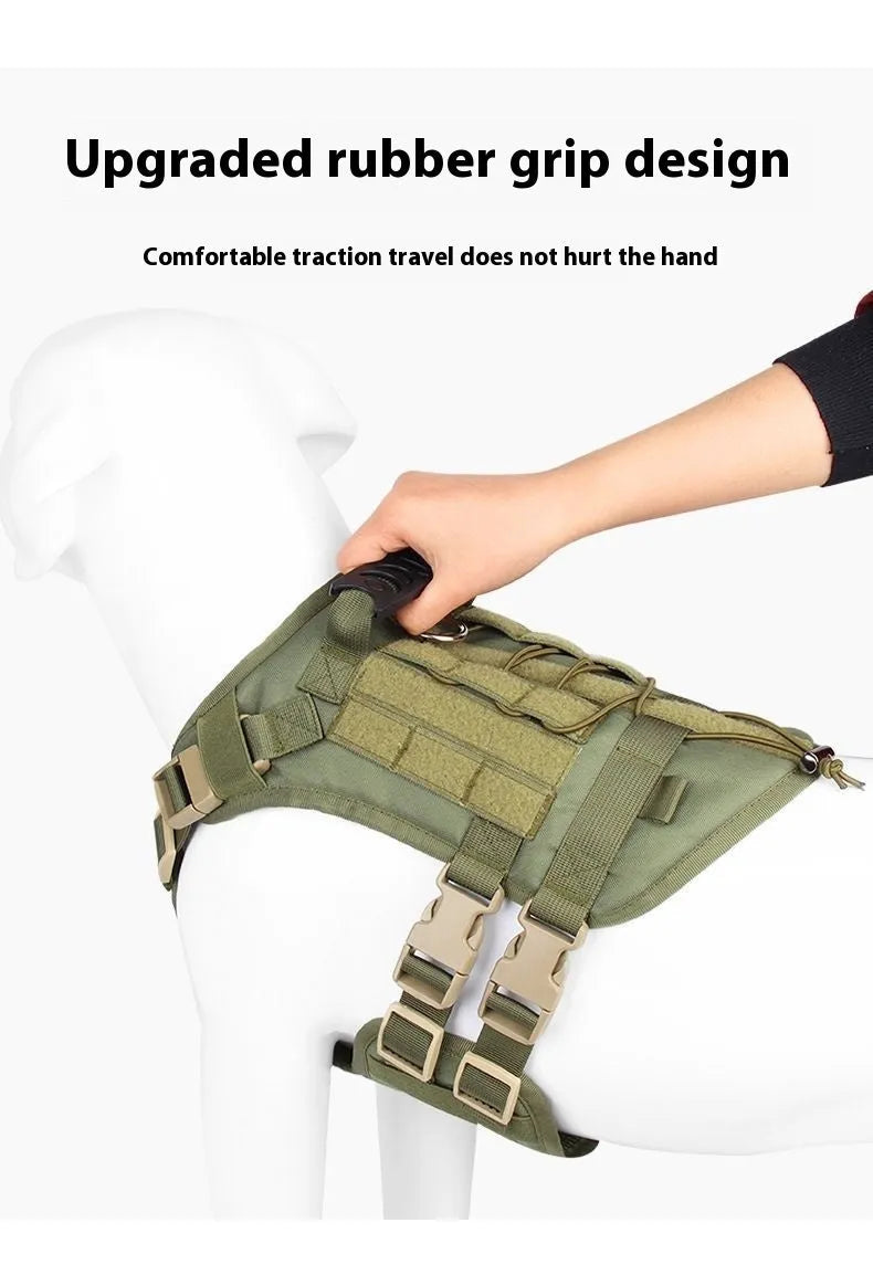 Black Oxford cloth tactical dog harness chest and back design with D-ring for walking and training