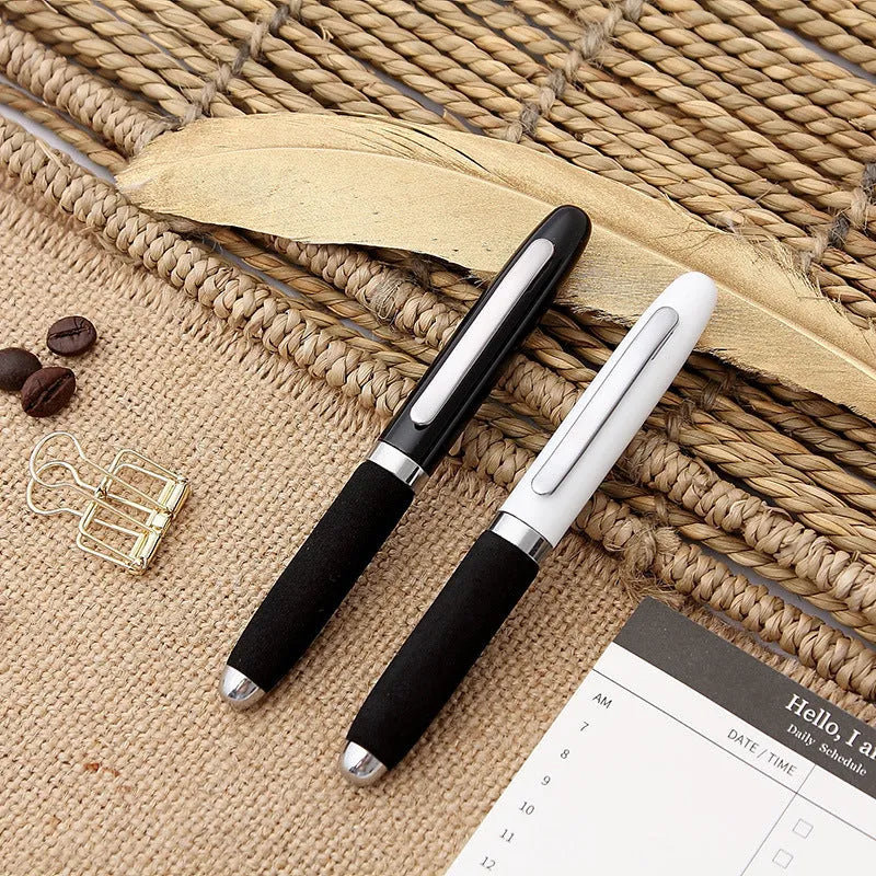 Metal ballpoint pen with EVA cap showing 1.0mm tip and compact 112mm length