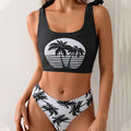 Women's coconut print bikini swimsuit with lace-up top and matching briefs