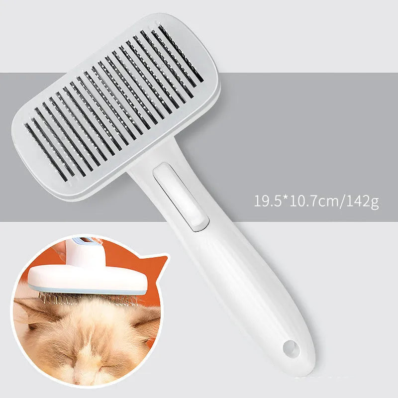 Automatic pet hair removal comb for dogs and cats measuring 10.7x19.5cm