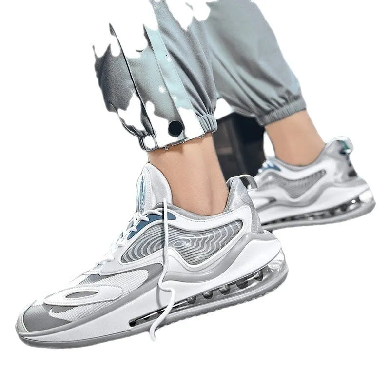 Men's black and white casual summer shoes with height increasing feature and air cushion technology