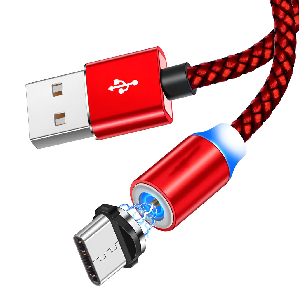 Three-in-one magnetic charging cable, 2A, 1 metre, for Android Type C and Apple, in black silver red or gold