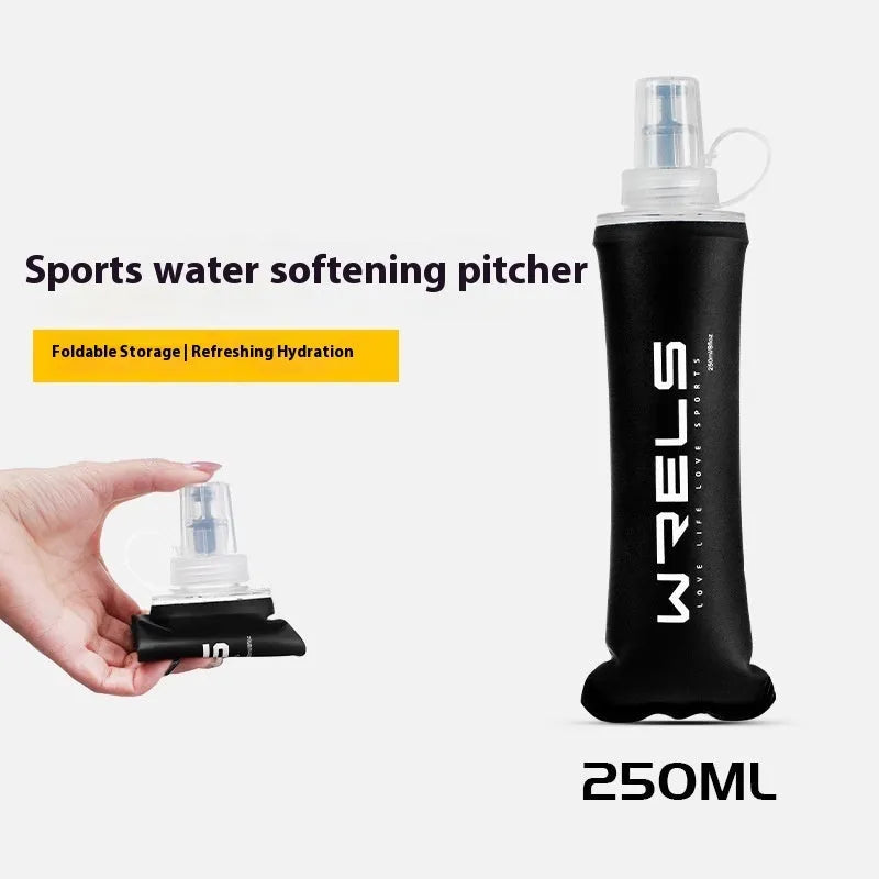 Large capacity soft plastic folding sports water bottle 250ml in black with white lid
