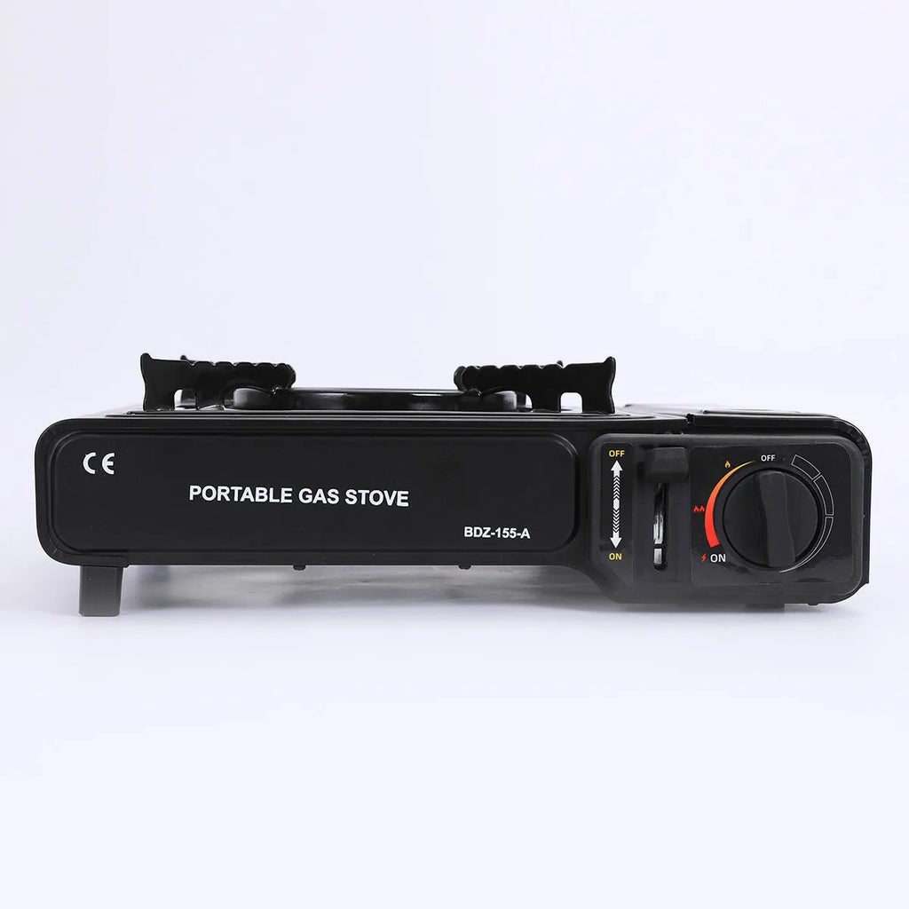 Portable outdoor camping gas stove in black for hot pot and barbecue cooking