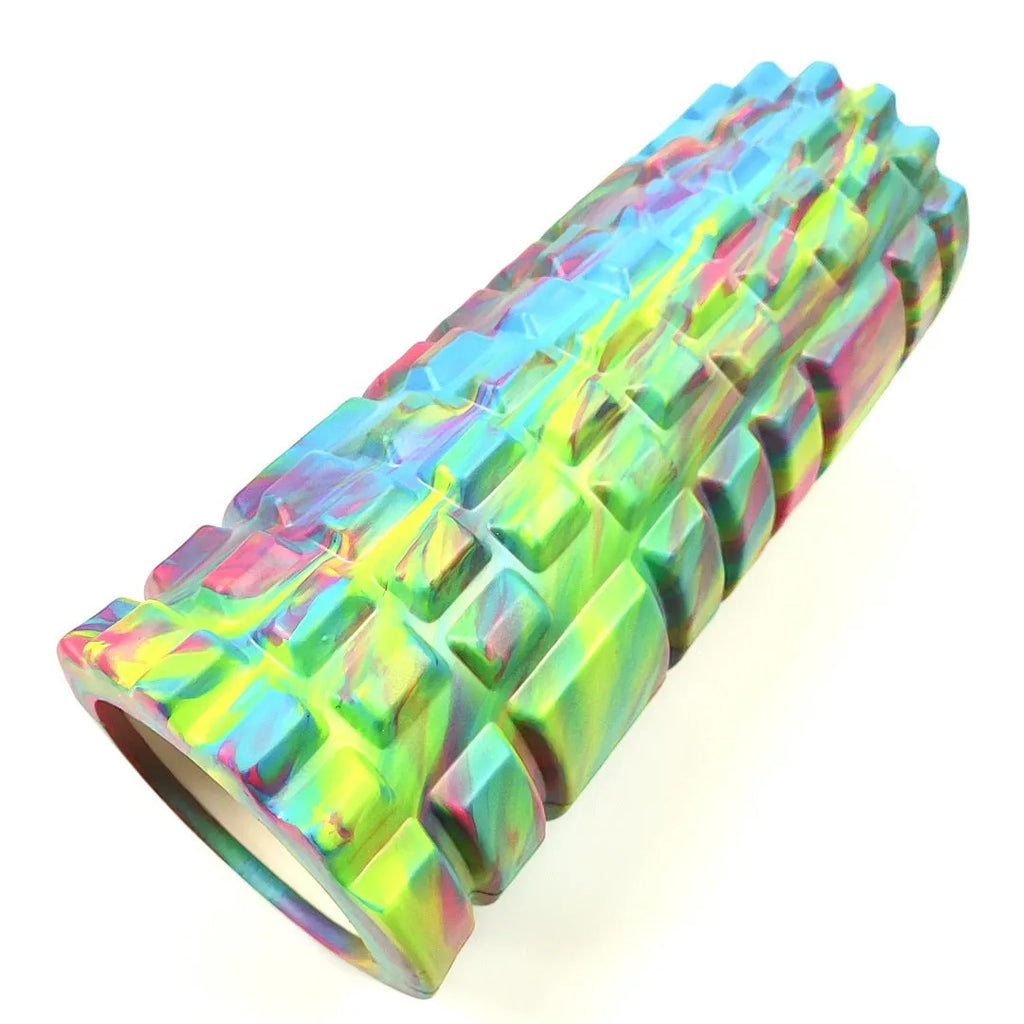 33cm camouflage pattern EVA foam roller shown in multiple colour options for fitness and recovery use