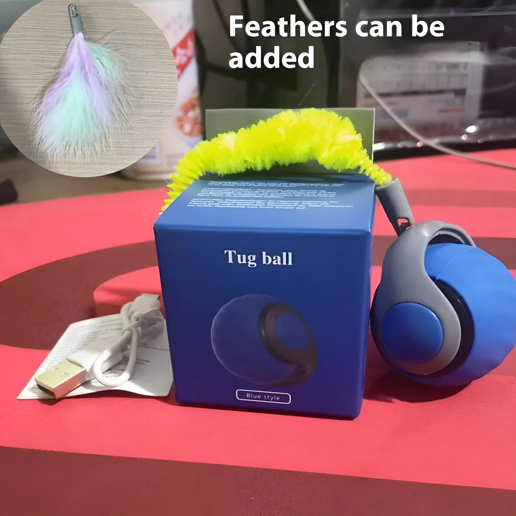 Automatic silicone cat toy spike ball in blue and red colours with Type-C charging port