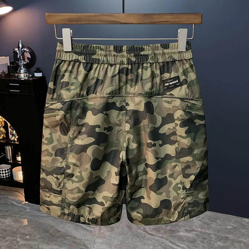 Men's camouflage cargo shorts cotton blend loose fit fifth pants length