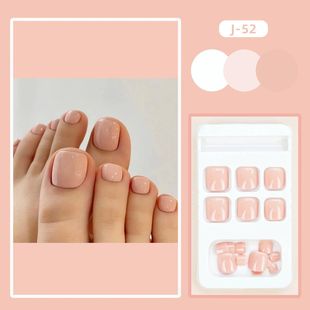 Skin colour glue-on false toe nail stickers in an ins style, supplied with adhesive.