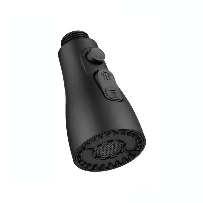 Universal pressurised kitchen faucet sprayer with rotating head in matte black finish showing three spray modes