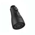 Universal pressurised kitchen faucet sprayer with rotating head in matte black finish showing three spray modes
