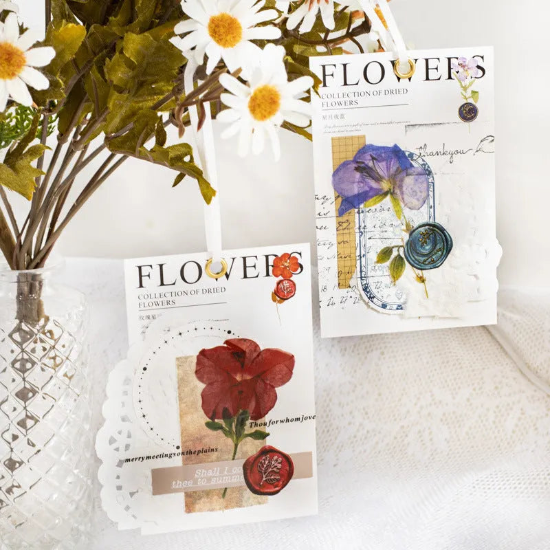 Creative dried flowers journal decoration sticker package showing eight modern art design styles