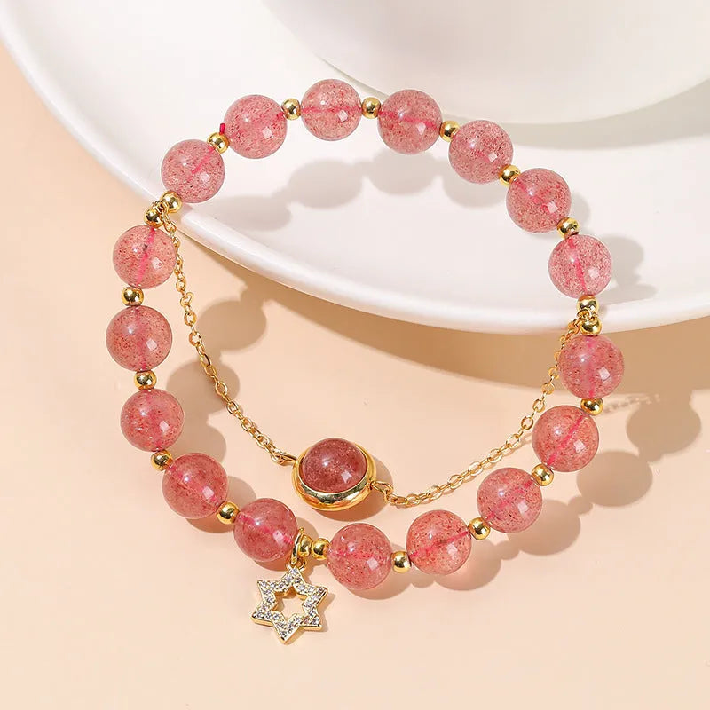 Green natural crystal and freshwater pearl bracelet on elastic cord for women