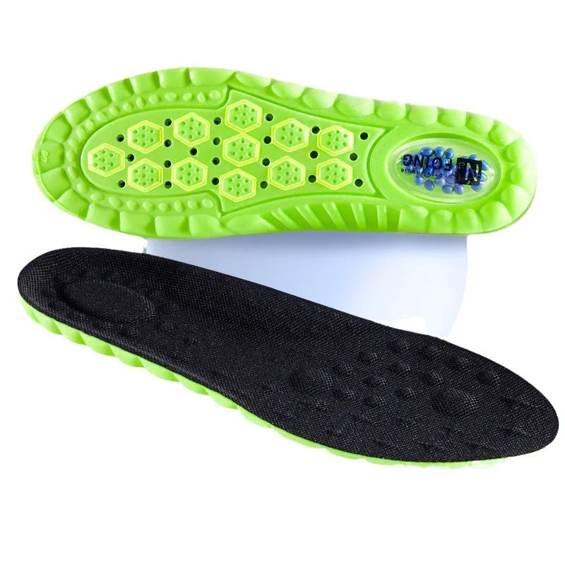 Green PU air cushion sports insoles with argy wormwood, shown at 280mm length.