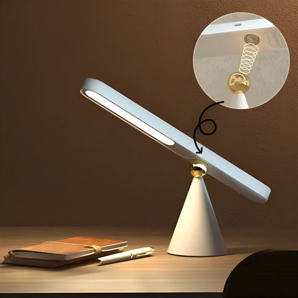 Geometric desk lamp with magnetic base and touch controls in white or khaki finish