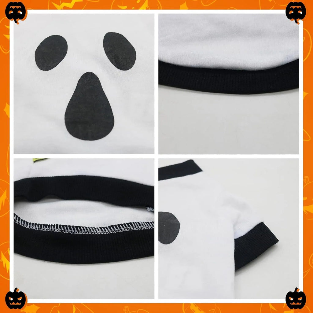 Halloween dog skeleton costume sweatshirt in Orange or White for small dogs and cats, sizes XS to XL.