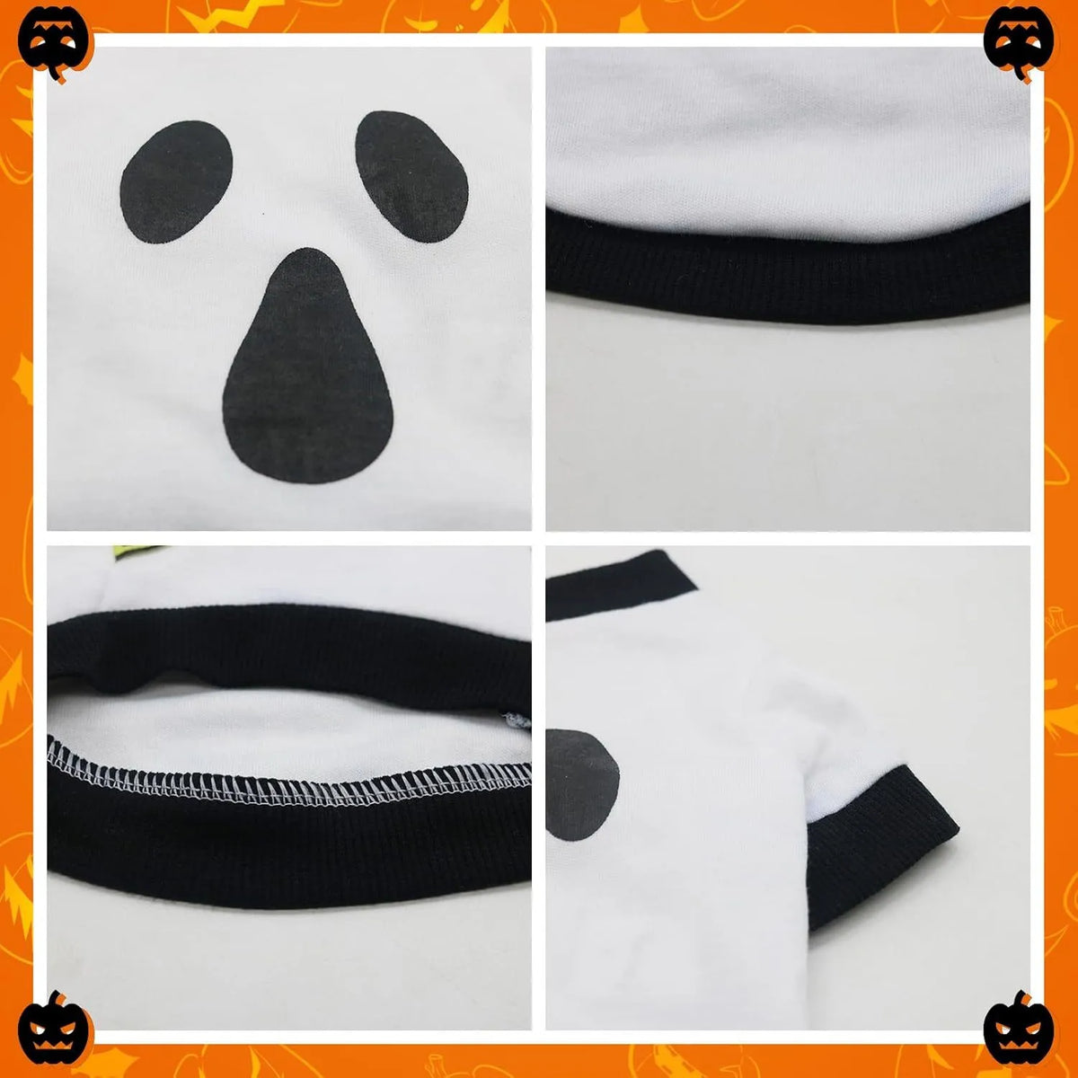 Halloween dog skeleton costume sweatshirt in Orange or White for small dogs and cats, sizes XS to XL.