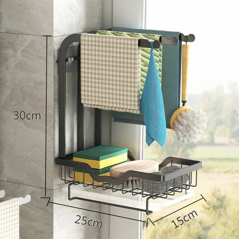 Foldable plastic kitchen storage rack for wall or desktop rag organisation