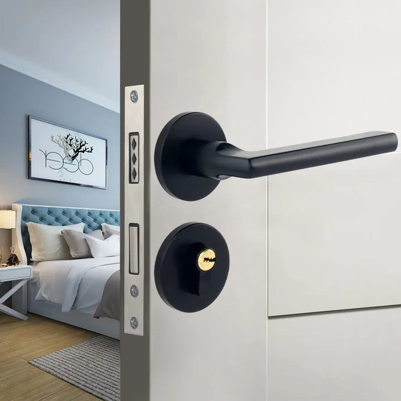 Household indoor split magnetic door lock handle for timber doors with aluminium alloy construction