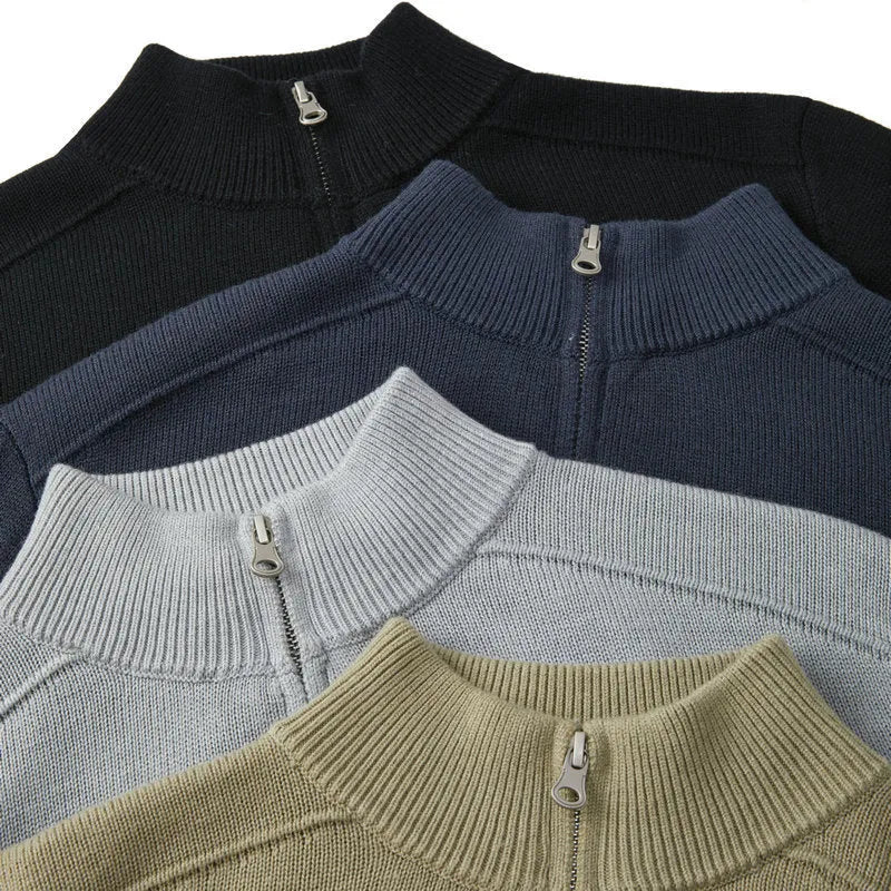 Men's slim-fit wool pullover sweater in a stone sand colour, showing long sleeves and casual design.