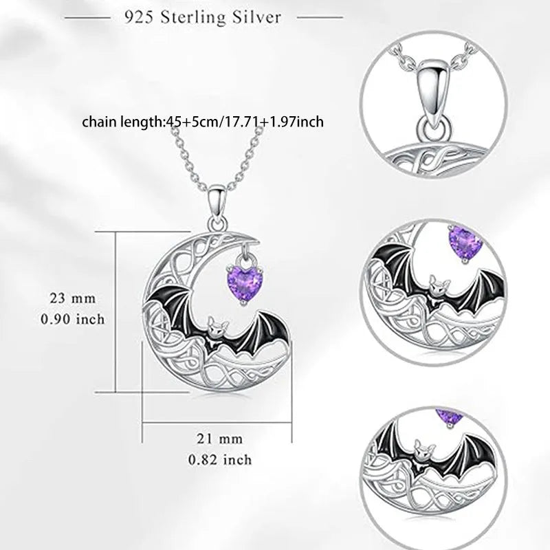 925 silver bat pendant on O-shaped chain with adjustable gothic Halloween style