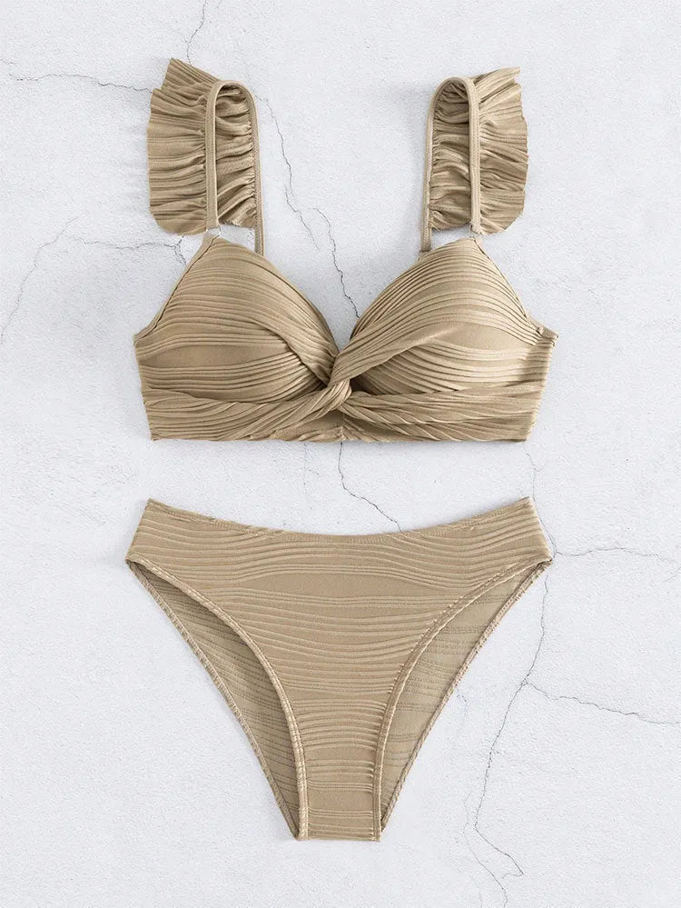 Women's solid colour bikini swimsuit in black or khaki option