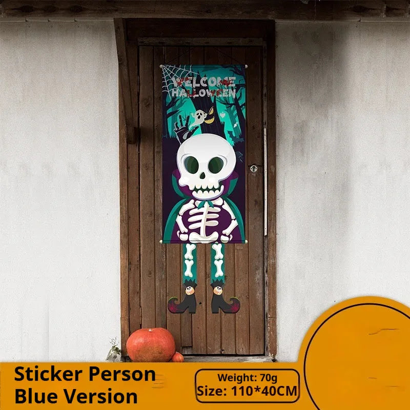 110×40cm cloth Halloween wall decoration with pumpkin print, includes three hanging hooks