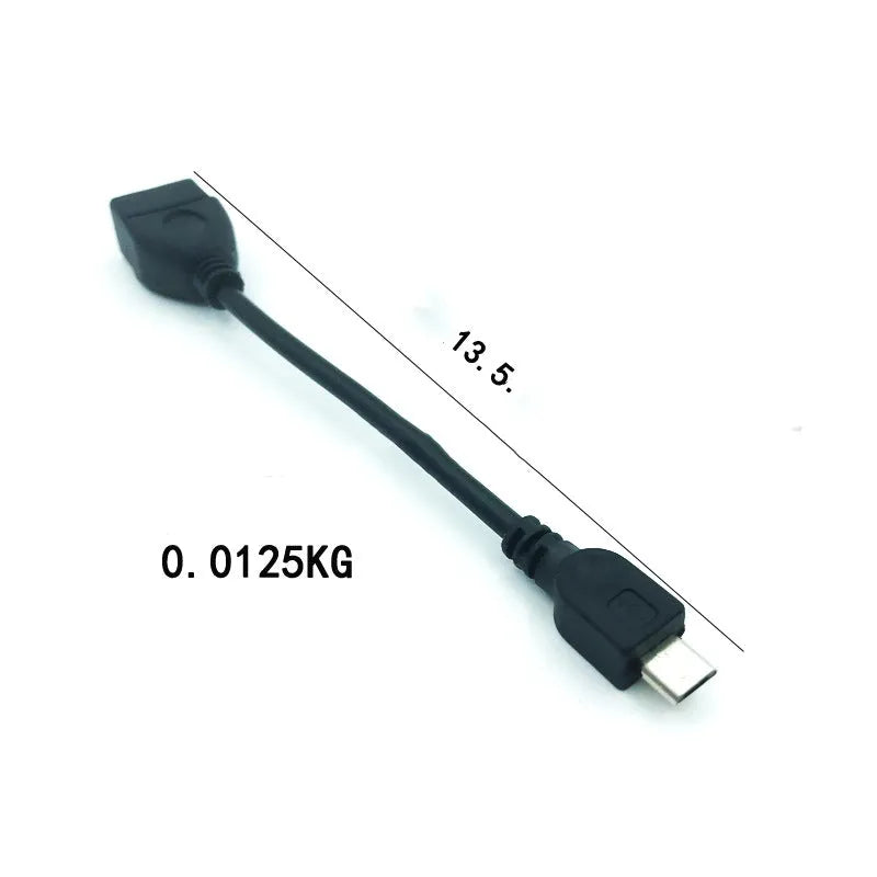 Black Micro V8 USB OTG adapter cable, Micro USB to USB, about 13.5cm long